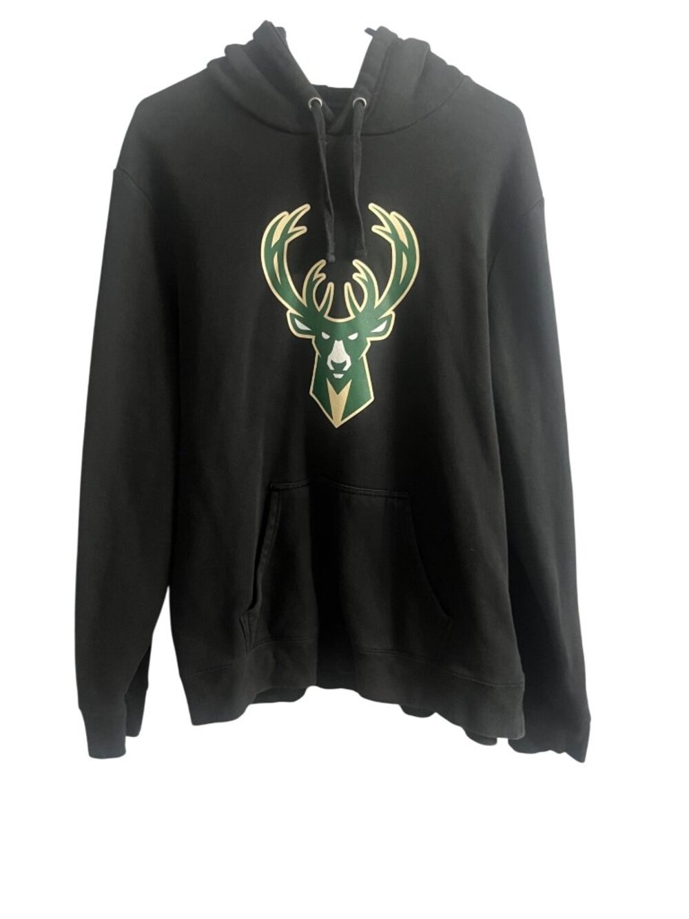 Milwaukee Bucks Fanatics Hoodie Black NBA Team Logo Kangaroo Pocket Mens XL
